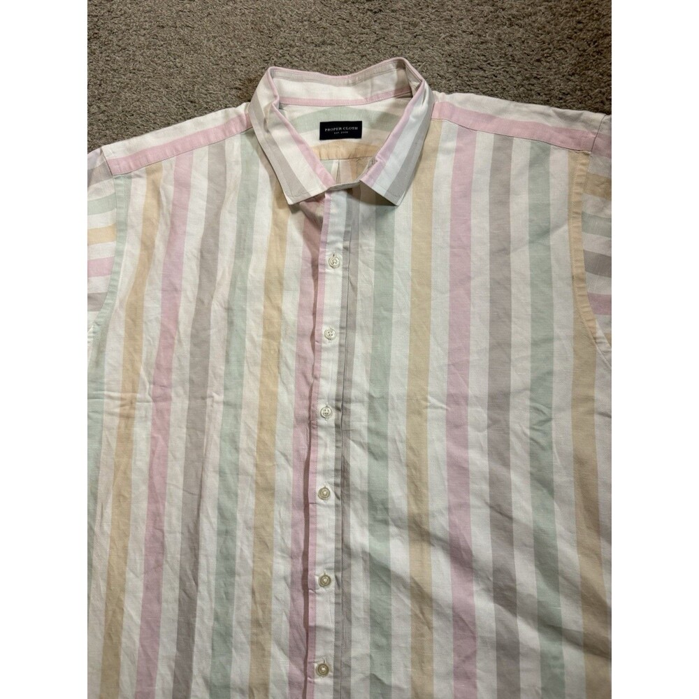 Proper Cloth Custom Shirt Mens 18 Neck 26 Chest Cotton Linen Pastel Stripe